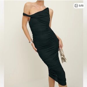 Reformation x Laura harrier black knit ruched Alycia midi dress NWT SZ S